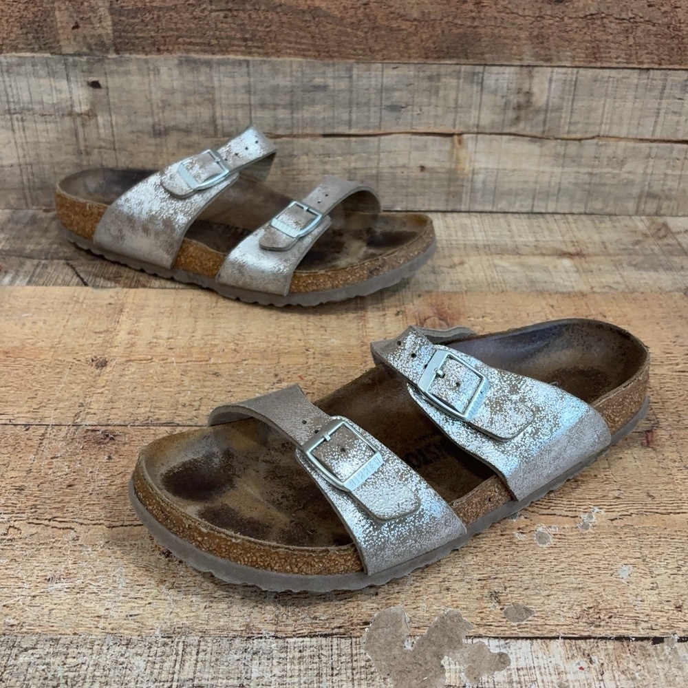 Birkenstock Arizona Sandals Womens Size 9 N 40 Silver Slide Comfort Shoes